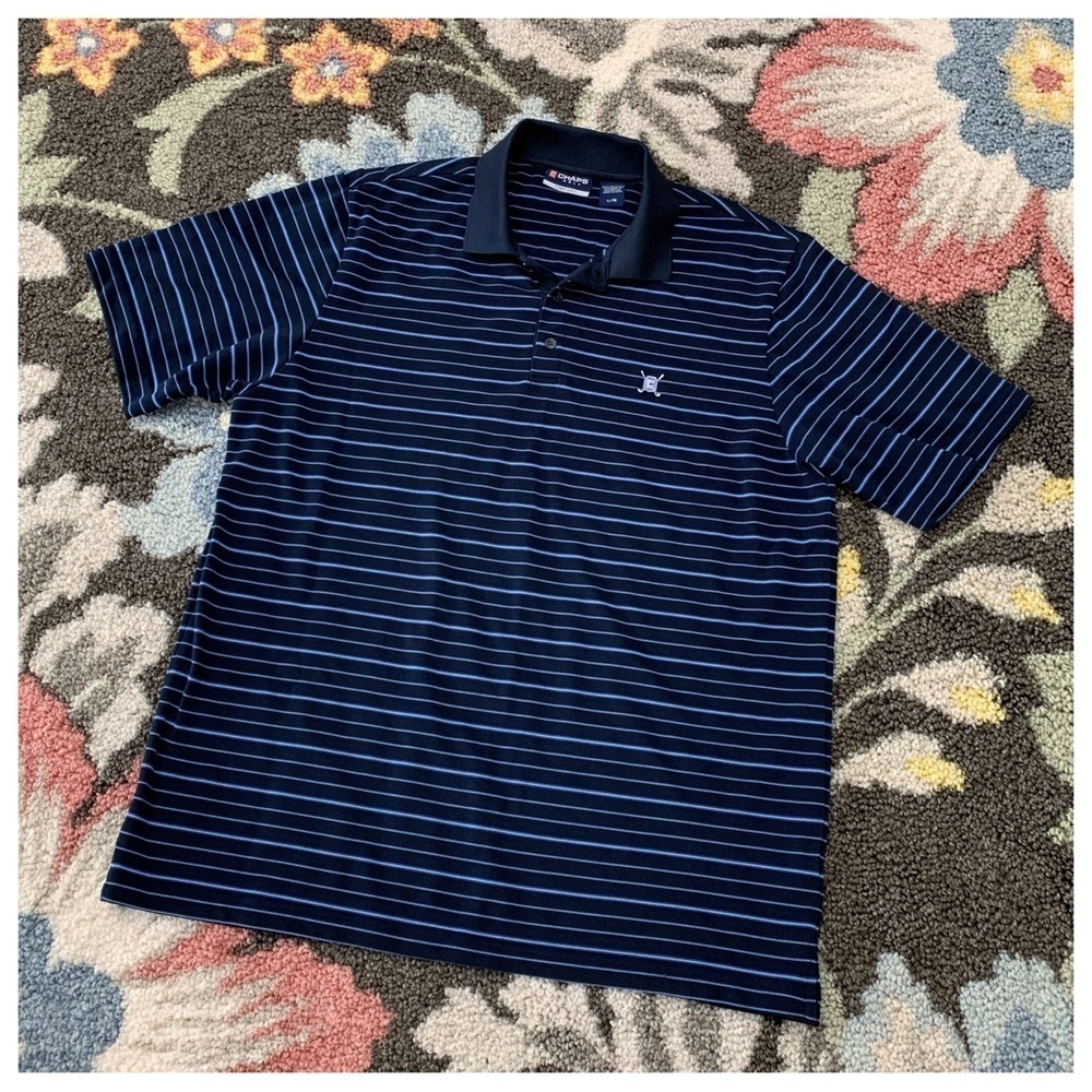 #466 Chaps Golf Stay Dry Navy Polo Collared Short Sleeve Casual Shirt Top Large